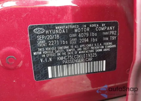 2019 Hyundai Ioniq Hybrid Sel из США, поврежденный, VIN KMHC75LC3KU119325